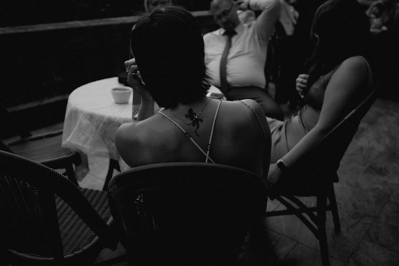 Friends laughing together in the evening